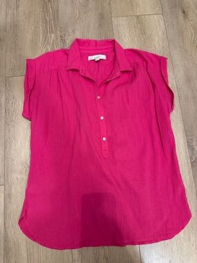 LOFT Bright Fuchsia Short-Sleeve Button Placket Shirt
